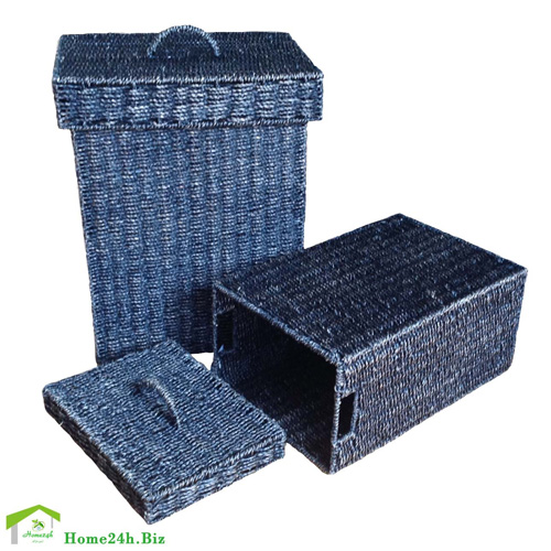 Giỏ đựng đồ giặt bằng cỏ biển màu đen có nắp rời
