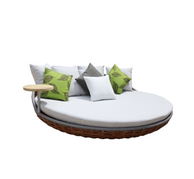 Giường tròn nhựa giả mây có bàn phụ PRSB-087