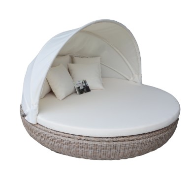 Giường phơi nắng nhựa giả mây có mái che PRSB-002N