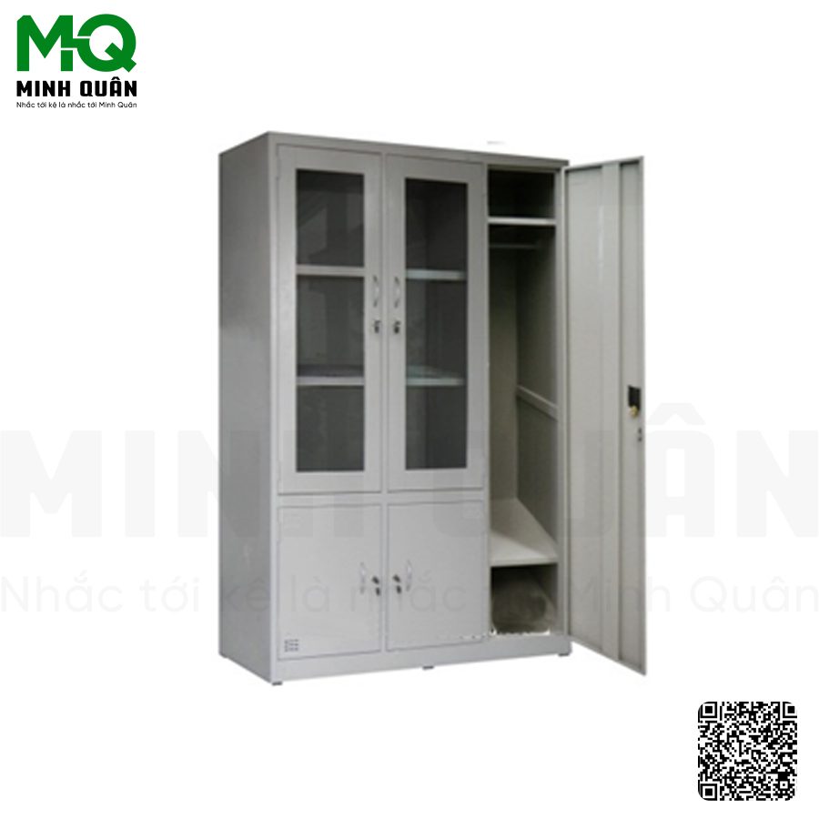 Tủ 2 cánh kính mở, 1 cánh tôn mở, 2 cách tôn nhỏ mở