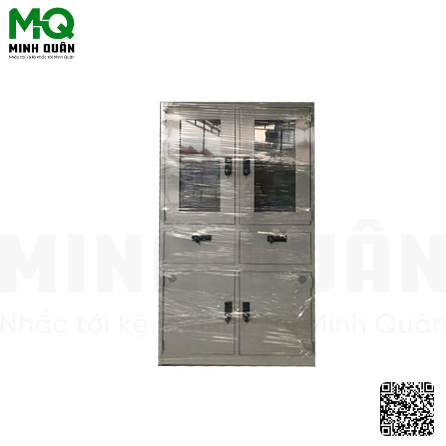 Tủ 2 cánh kính mở, 2 hộc kéo, 2 cánh tôn mở