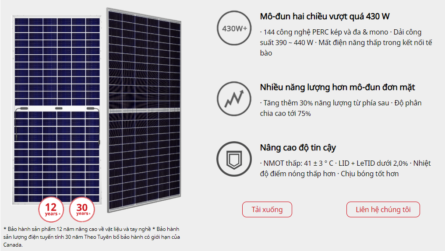 Tấm pin năng lượng mặt trời Canadian HiKu 450W