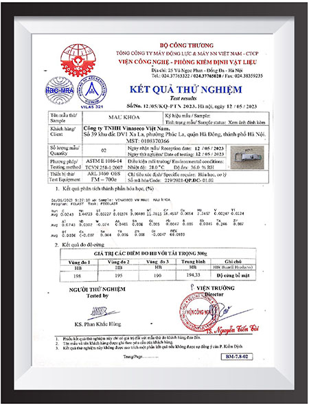 Test thành phần vật liệu