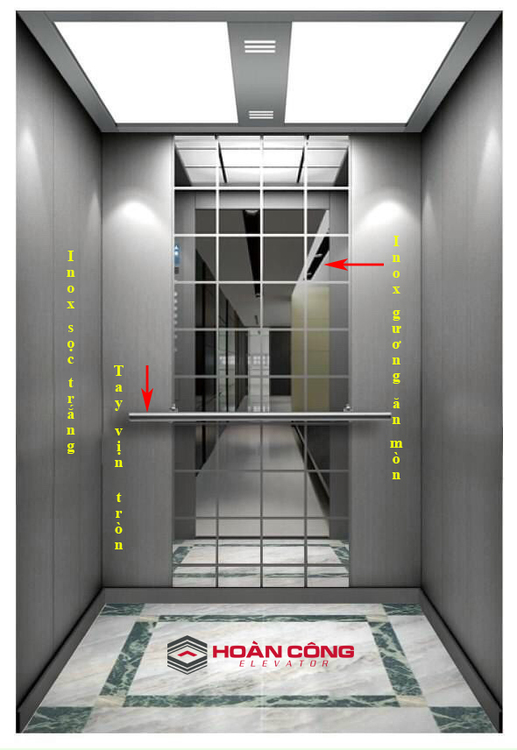 Thang máy inox sọc trắng