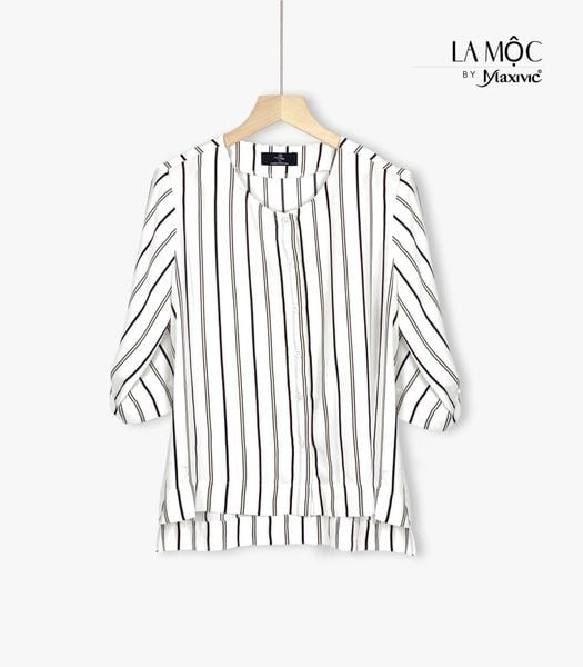 Áo lụa sọc đứng somi cổ tròn La Mộc