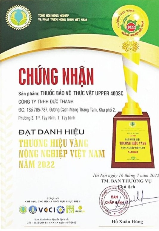 Chứng nhận Thương Hiệu Vàng 2022