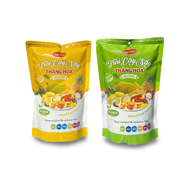 Túi nhôm đáy đứng in 7 màu đựng trái cây sấy, snack