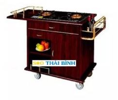 Xe đẩy bàn bếp gỗ viền inox