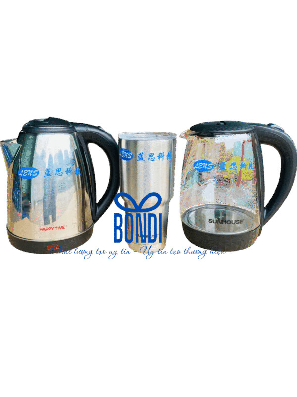 ấm siêu tốc và cốc giữ nhiệt in logo