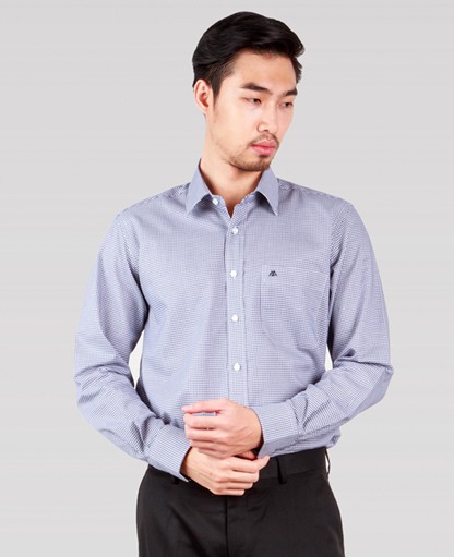 Áo sơ mi nam classic fit dài tay hoa van xanh trắng