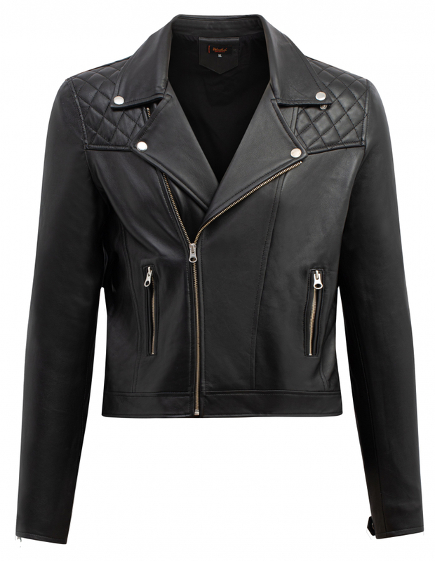 Áo da Biker nữ trần bông vải đen