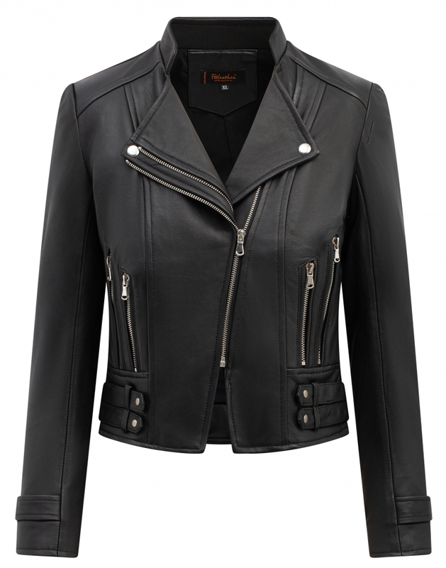 Áo da cừu Biker 2 khóa túi dọc phối 4 đai cố định