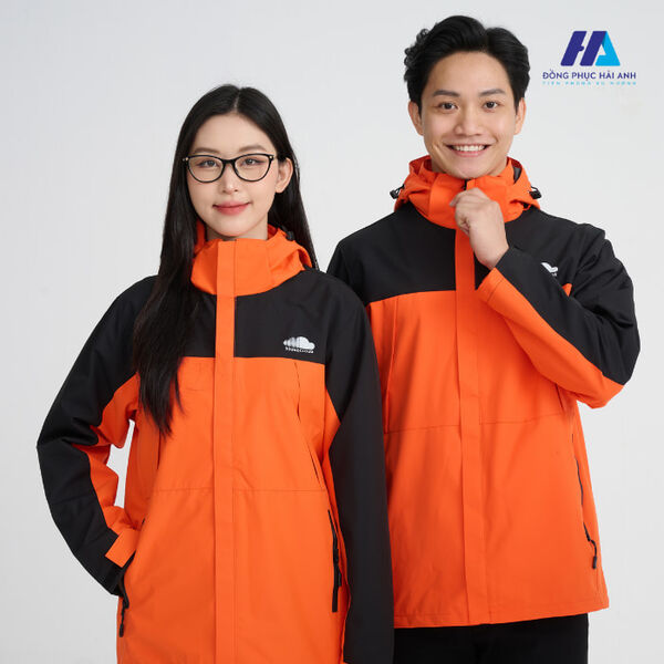 Áo khoác đồng phục công ty màu cam phối đen