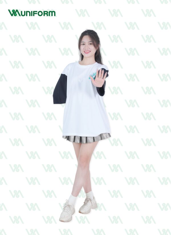 Áo lớp oversize trắng phối đen