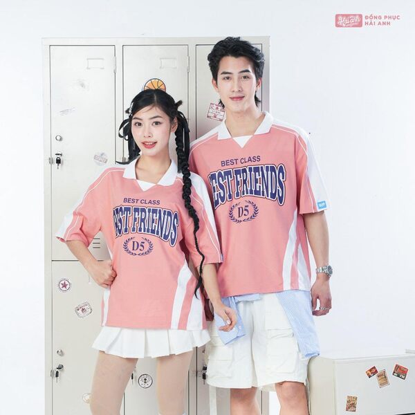 Áo đồng phục lớp polo oversize Monster màu lòng tôm
