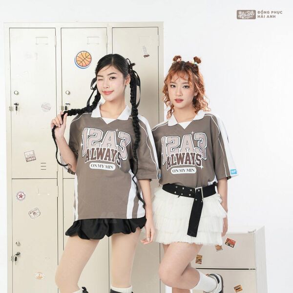 Áo đồng phục lớp polo oversize Monster màu xám chì