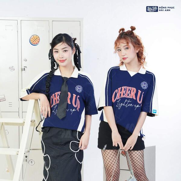 Áo đồng phục lớp polo oversize Monster màu xanh đen