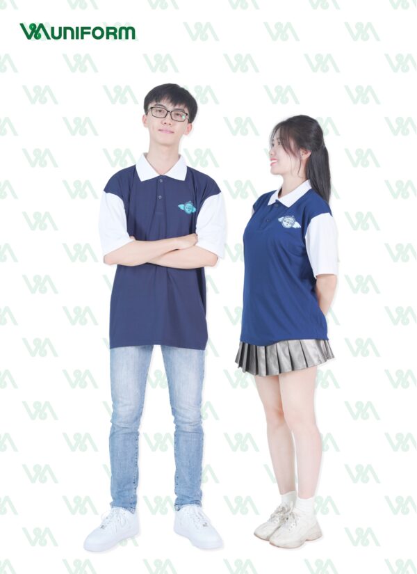 Áo lớp xanh đen phối trắng 2