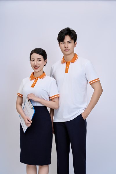 Áo polo trắng cổ cam