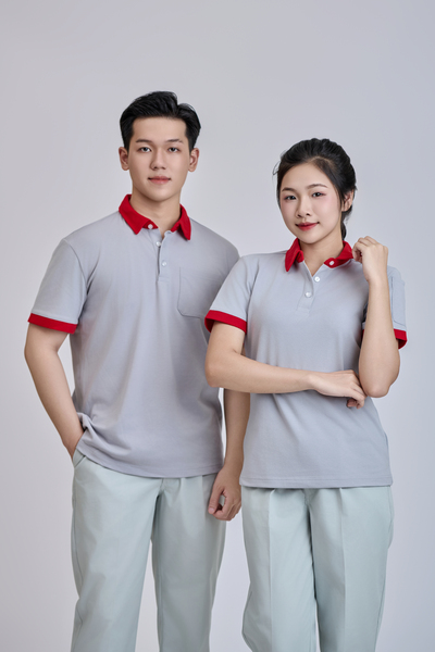 Áo polo xám cổ đỏ