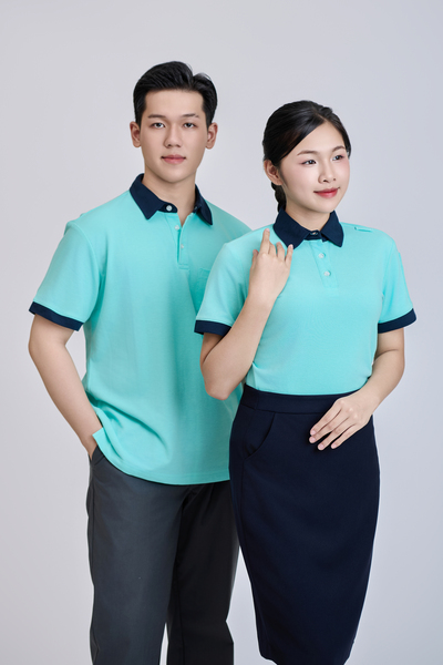 Áo polo xanh nước biển cổ xanh than