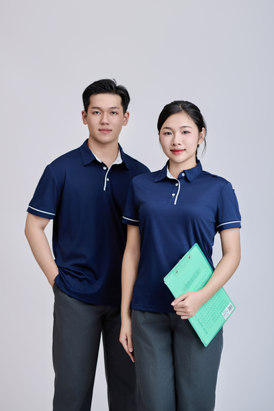 Áo polo xanh than viền trắng