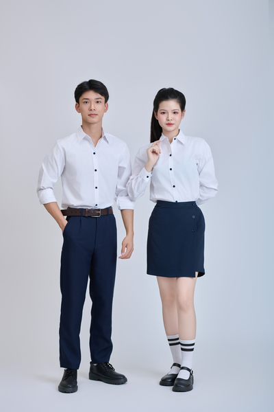 Áo somi cúc xanh than + quần dài + chân váy xanh than đồng phục cấp 3