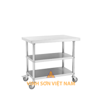 Bàn inox 3 tầng có bánh xe