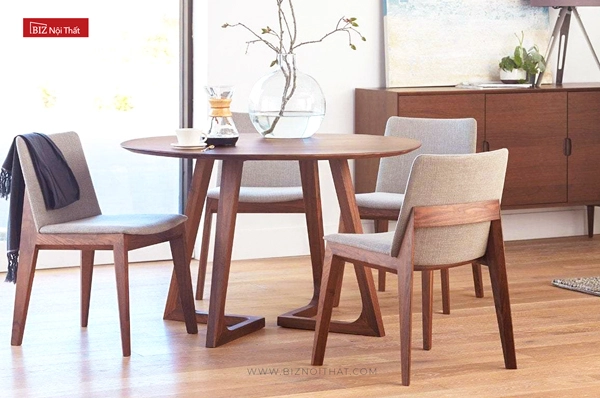 Bàn ăn gỗ óc chó tròn xuất khẩu Mỹ Godenza