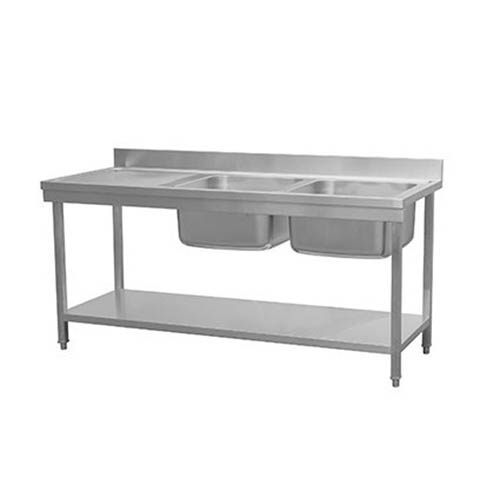 Bàn bếp inox có 2 chậu rửa, 2 vòi nước