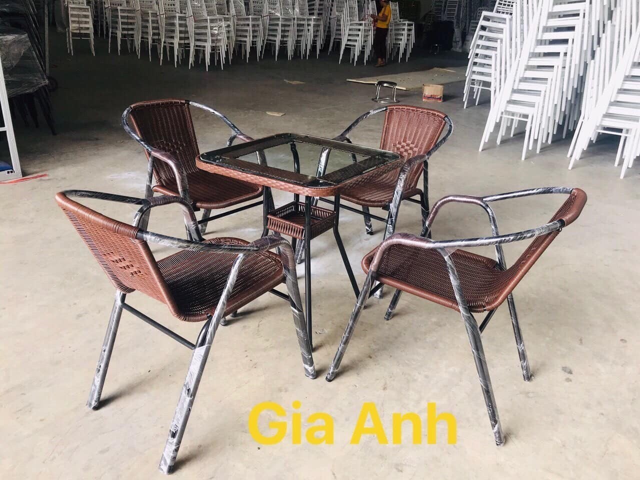 Bộ bàn ghế mây nâu