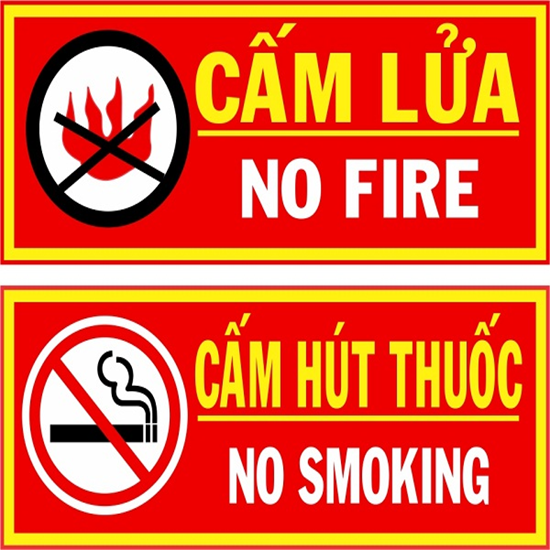 Bảng cấm lửa, cầm thuốc trong PCCC