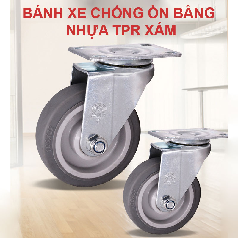 Bánh xe chống ồn bằng nhựa TPR xám