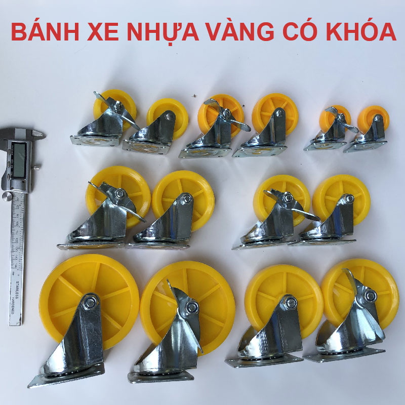 Bánh xe nhựa vàng có khóa