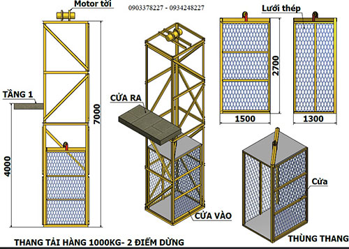 Bản vẽ thang nâng hàng 1000Kg