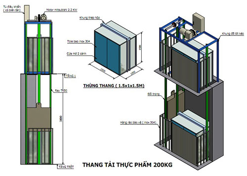 Bản vẽ thang nâng hàng 200Kg