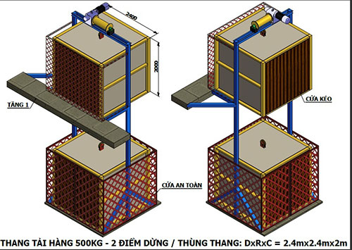Bản vẽ thang nâng hàng 500Kg