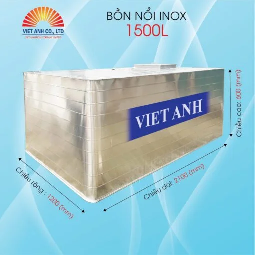 Bể vuông inox đặt nổi 1500L