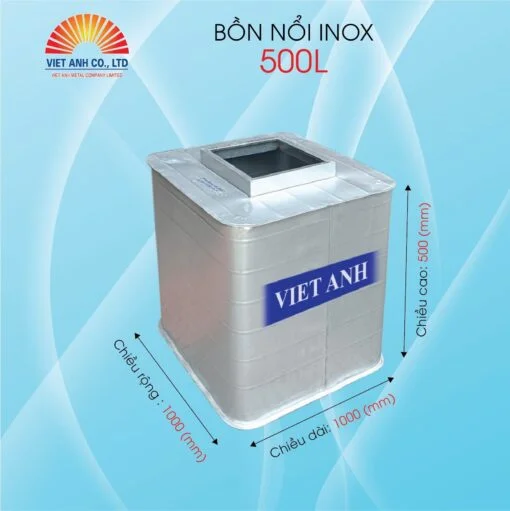 Bể vuông inox đặt nổi 500L