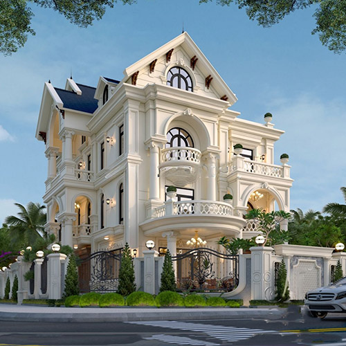 Biệt thự mái thái 3 tầng 3 mặt tiền của gia đình ông Hiếu
