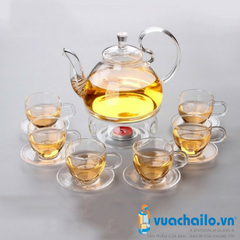 Bộ ấm chén thủy tinh quai vòng