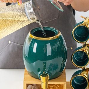Bộ bình cốc sứ đĩa gỗ