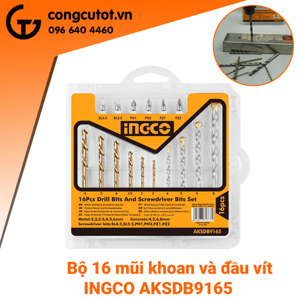 Bộ 16 mũi khoan & đầu bắt vít Ingco AKSDB9165