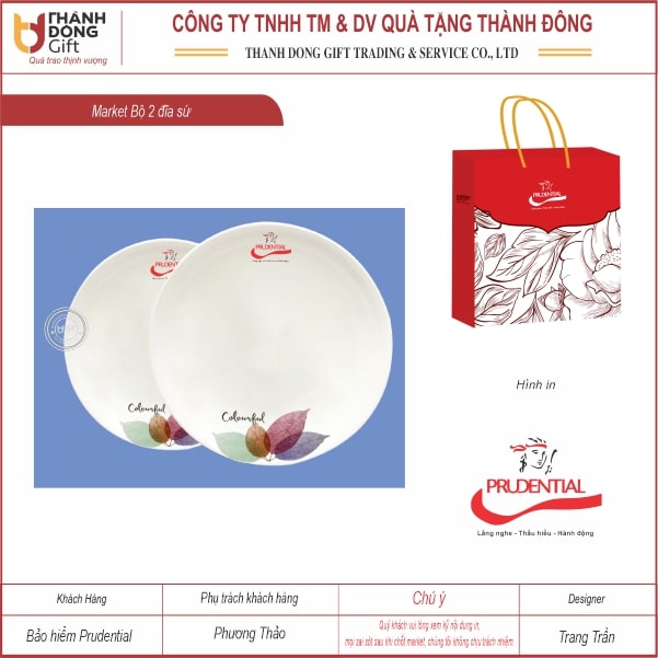 Bộ 2 đĩa sứ tròn họa tiết hoa
