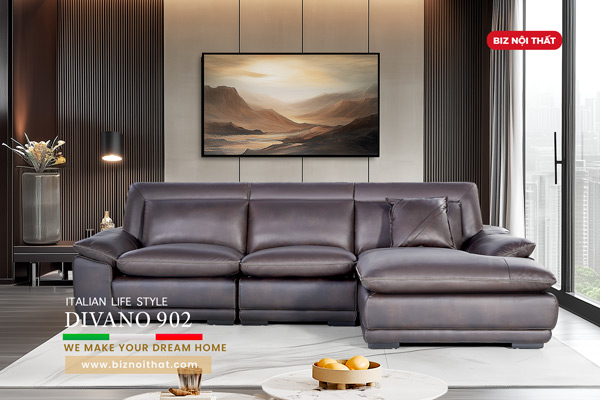 Bộ Sofa góc L chất liệu da bò ý Divano L902