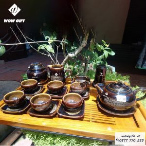 Bộ ấm chén men hỏa biến Bát Tràng