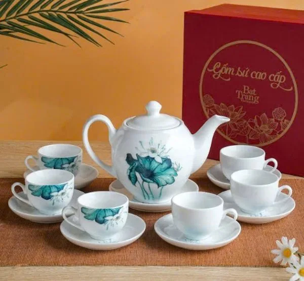 Bộ ấm trà Bát Tràng họa tiết 02