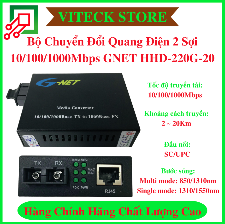 Bộ chuyển đổi quang điện 2 sợi 10/100/1000Mbps G-NET HHD-220G-20 (A&B)