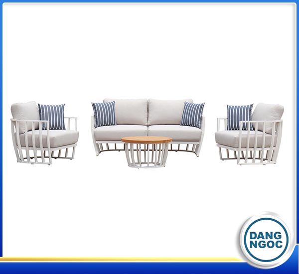 Bộ ghế sofa nhôm nội thất sân vườn trắng