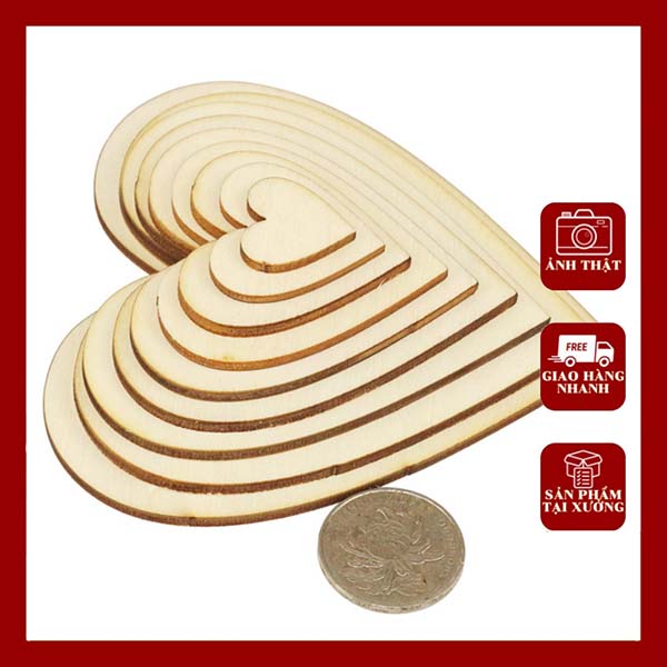 Bộ gỗ tròn hình trái tim trang trí